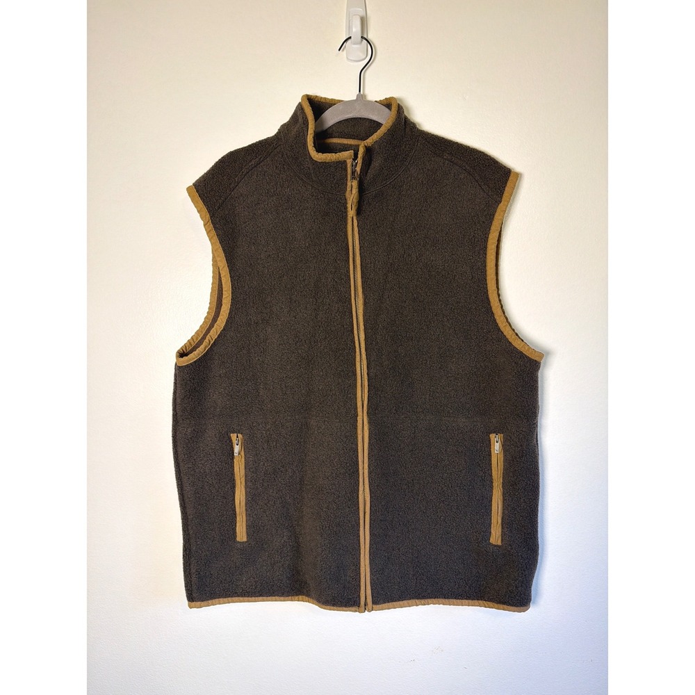 NEW Eddie Bauer Mens Double Sided Fleece Vest Dark Brown Heather Full Zip Size M